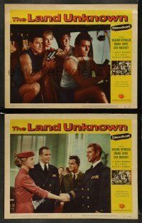 6w944 LAND UNKNOWN 2 LCs '57 Jock Mahoney & Shirley Patterson in a paradise of hidden terrors!