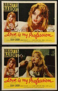 6w948 LOVE IS MY PROFESSION 2 LCs '59 Georges Simenon's En Cas de Malheur, sexy Brigitte Bardot!