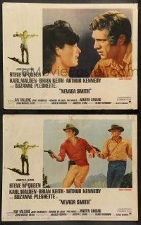 6w958 NEVADA SMITH 2 LCs '66 great images of cowboys Steve McQueen, Brian Keith, Karl Malden!
