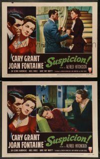 6w978 SUSPICION 2 LCs R53 Alfred Hitchcock, Cary Grant & Joan Fontaine shown in both, Whitty!