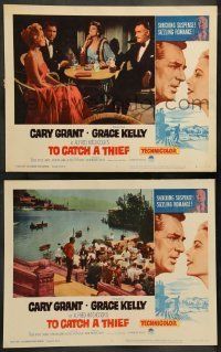 6w991 TO CATCH A THIEF 2 LCs R63 images of Grace Kelly & Cary Grant, Alfred Hitchcock thriller!