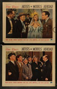 6w769 ARTISTS & MODELS ABROAD 3 LCs '38 great images of Jack Benny, Joan Bennett, fun and laffs!