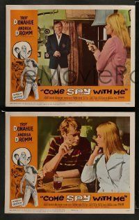 6w098 COME SPY WITH ME 8 LCs '67 Troy Donahue spy spoof, Andrea Dromm, they blow up the Caribbean!