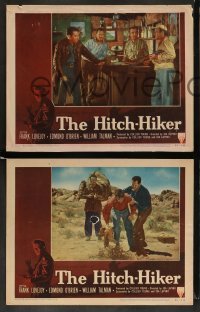 6w805 HITCH-HIKER 3 LCs '53 film noir images of Frank Lovejoy, Edmon O'Brien, and William Talman!
