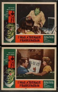 6w807 I WAS A TEENAGE FRANKENSTEIN 3 LCs '57 screaming blonde girl in nightie with the monster!