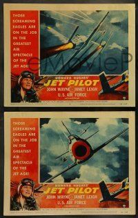 6w813 JET PILOT 3 LCs '57 big John Wayne, Cold War jets & sexy Janet Leigh, Howard Hughes!