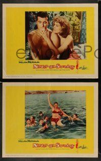 6w835 NEVER ON SUNDAY 3 LCs '60 sexy prostitute Melinda Mercouri, directed by Jules Dassin!