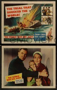 6w492 WORLD WAS HIS JURY 8 LCs '58 Navy sailor Edmond O'Brien, Mona Freeman, TC art of sinking ship