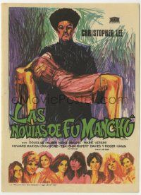 6x364 BRIDES OF FU MANCHU Spanish herald '67 art of Asian villain Christopher Lee carrying girl!