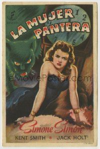 6x386 CAT PEOPLE Spanish herald '47 Val Lewton, art of sexy Simone Simon by black panther!