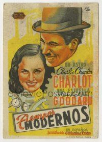 6x696 MODERN TIMES Spanish herald R1947 different Lloan art of Charlie Chaplin & Paulette Goddard!