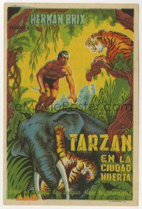 6x730 NEW ADVENTURES OF TARZAN Spanish herald R40s art of Bruce Bennett & elephant fighting tiger!