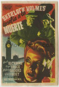6x852 SHERLOCK HOLMES FACES DEATH Spanish herald '45 Basil Rathbone & Nigel Bruce as Dr. Watson!