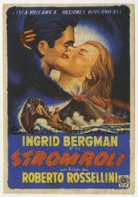 6x888 STROMBOLI Spanish herald '52 Ingrid Bergman, directed by Roberto Rossellini, volcano art!