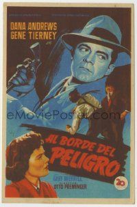 6x971 WHERE THE SIDEWALK ENDS Spanish herald '51 Soligo art of Dana Andrews & Gene Tierney, noir!