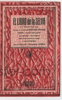 6x602 JUNGLE BOOK die-cut Spanish herald '46 Zoltan Korda, Sabu, Rudyard Kipling story, different!