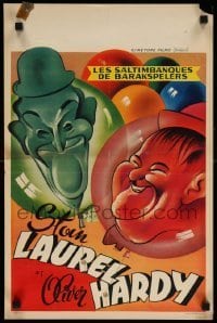 6y302 LAUREL & HARDY Belgian '50s cool art of Stan & Oliver as balloons!