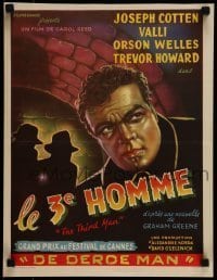 6y319 THIRD MAN Belgian '49 Carol Reed, great film noir art of Orson Welles chased in sewer!