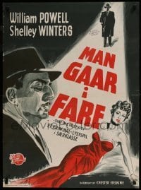 6y374 TAKE ONE FALSE STEP Danish '50 full-length art of William Powell & sexy Shelley Winters!
