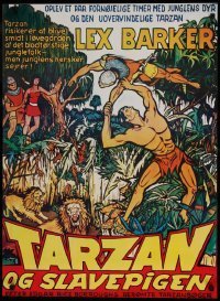 6y375 TARZAN & THE SLAVE GIRL Danish R70s art of Lex Barker fighting off invaders!