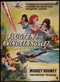 6y378 THUNDER COUNTY Danish '77 Mickey Rooney, wild art of sexy swamp babes and alligator!
