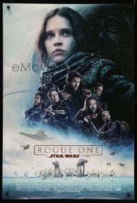 6y387 ROGUE ONE advance DS 1sh '16 A Star Wars Story, cast montage, huge battle, Death Star