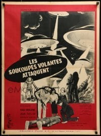 6y738 EARTH VS. THE FLYING SAUCERS French 23x32 '56 sci-fi classic, art of UFOs & aliens invading!