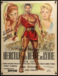 6y741 HERCULES UNCHAINED French 24x32 R61 Ercole e la regina di Lidia, mightiest man Steve Reeves!