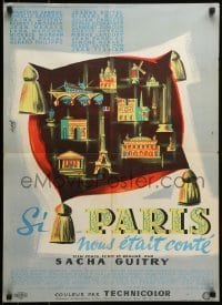 6y742 IF PARIS WERE TOLD TO US French 22x31 '56 cool art of landmarks by Clement Hurel!