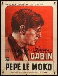 6y755 PEPE LE MOKO French 24x32 R40s wonderful close-up art of Jean Gabin, Julien Duvivier!