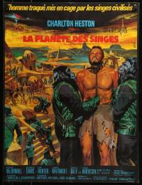 6y757 PLANET OF THE APES French 23x30 '68 art of enslaved Charlton Heston by Jean Mascii!