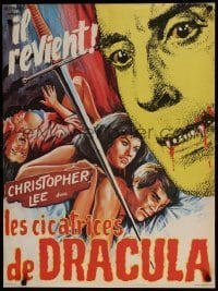 6y761 SCARS OF DRACULA French 23x31 '70 great c/u art of vampire Christopher Lee, Hammer horror!