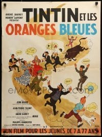 6y766 TINTIN ET LES ORANGES BLEUES French 23x32 R66 artwork by Herge, from his classic cartoon!