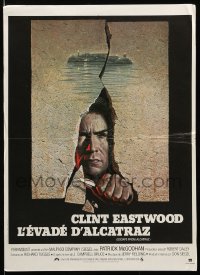 6y789 ESCAPE FROM ALCATRAZ French 16x22 '79 cool artwork of Clint Eastwood busting out by Lettick!