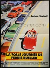 6y795 FERRIS BUELLER'S DAY OFF French 15x21 '86 different art of Broderick & friends in Ferrari!