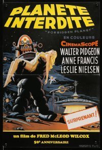 6y799 FORBIDDEN PLANET French 16x24 R06 classic art of Robby the Robot carrying sexy Anne Francis!
