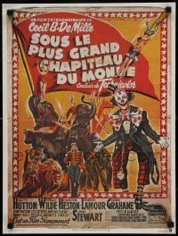 6y805 GREATEST SHOW ON EARTH French 16x21 R70s Cecil B. DeMille circus classic, great Soubie art!