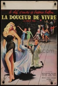 6y817 LA DOLCE VITA French 16x24 '61 Federico Fellini, Mastroianni, sexy Ekberg by Yves Thos.!