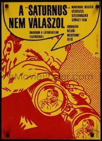 6y221 WAY TO SATURN Hungarian 16x22 '68 cool artwork of man with binoculars by Arpad Darvas!