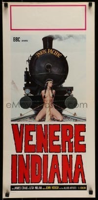6y495 NAKED IN THE SUN Italian locandina R70s different art of naked woman tied to tracks!