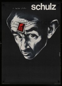 6y989 SCHULZ exhibition Polish 26x37 '83 dark Bednarski artwork of man with stamp on forehead!