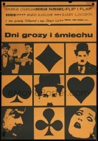 6y854 DAYS OF THRILLS & LAUGHTER Polish 23x33 '65 Charlie Chaplin, Laurel & Hardy, Maciej Hibner!