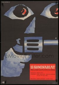 6y867 GUARD 13 Polish 23x34 '58 Czech film noir, great pointing gun artwork by Hubert Hilscher!