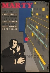 6y892 MARTY Polish 23x34 '57 different Wenzel art of Ernest Borgnine, written by Paddy Chayefsky!