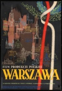 6y933 WARSZAWA Polish 23x34 '54 cool artwork of Warsaw, Poland by J. Knothe!