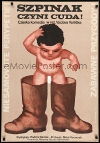 6y935 WHAT WOULD YOU SAY TO SOME SPINACH Polish 23x33 '78 Wiktor Gorka art of baby in huge boots!