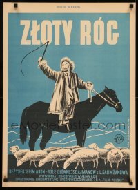 6y839 SONG OF ABAI Polish 20x28 '49 great Jan Mucharski art of man on horse herding sheep!