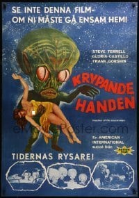 6y131 INVASION OF THE SAUCER MEN Swedish '61 best different and far sexier art of girl + alien!