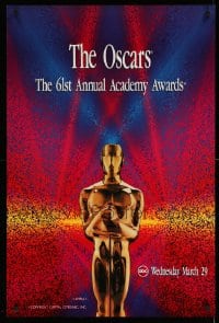 6z047 61ST ANNUAL ACADEMY AWARDS 24x36 1sh 1989 cool image of Oscar with colorful background!