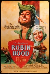 6z058 ADVENTURES OF ROBIN HOOD 1sh R1989 Flynn as Robin Hood, De Havilland, Rodriguez art!